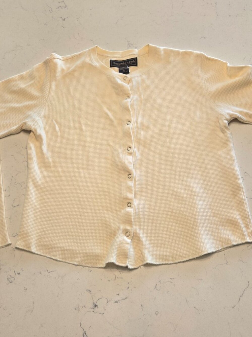 Abercrombie & Fitch Cream Waffle Knit Button Front Cardigan Top Size M - Picture 2 of 6